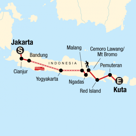 Indonesia on a Shoestring – Java to Kuta - Tour Map