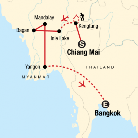 Myanmar on a Shoestring - Tour Map