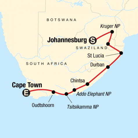 South Africa & Swazi Quest - Tour Map