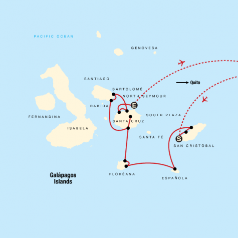 Galápagos — Central, South & East Islands aboard the Monserrat - Tour Map