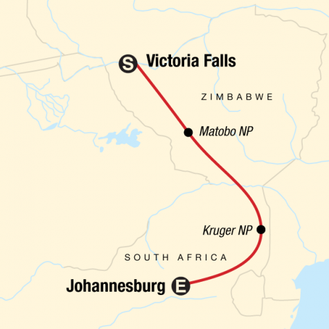 Kruger, Falls & Zimbabwe - Tour Map