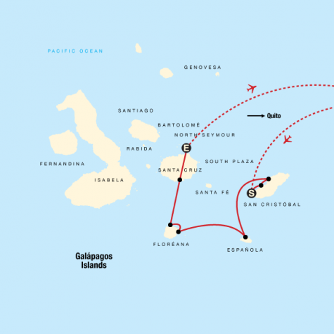 Galápagos — South & East Islands aboard the Monserrat - Tour Map