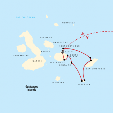 Galápagos — South & East Islands aboard the Yolita - Tour Map