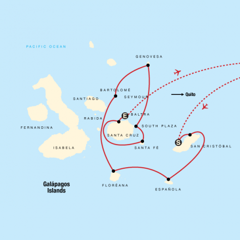Galápagos — North, Central & South Islands aboard the Estrella del Mar - Tour Map