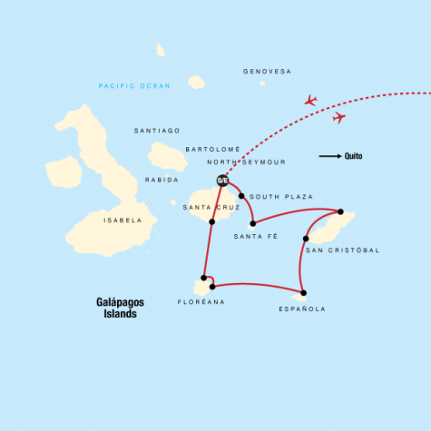 Galápagos — South & East Islands aboard the Monserrat - Tour Map