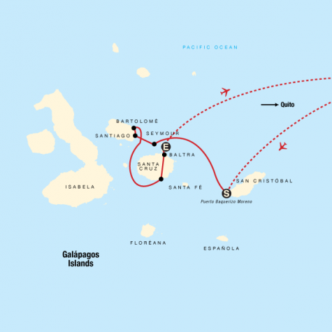 Galápagos Land & Sea — Central Islands aboard the Xavier III - Tour Map