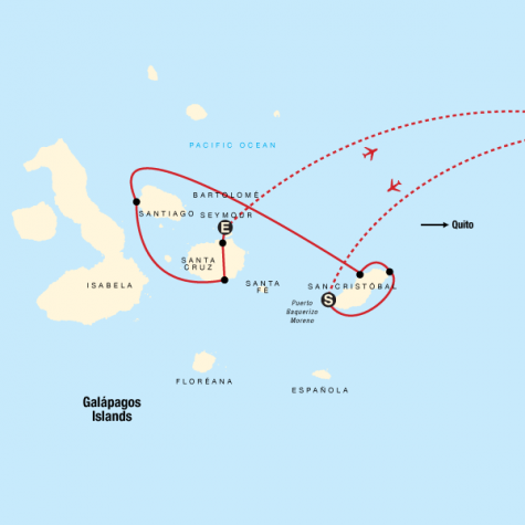 Galápagos Land & Sea — Central & East Islands aboard the Xavier III - Tour Map