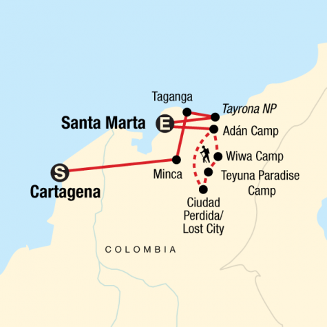 Colombia's Caribbean Coast & Lost City - Tour Map
