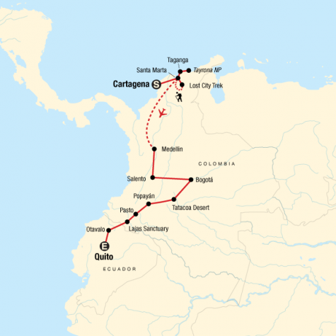 Cartagena to Quito on a Shoestring - Tour Map