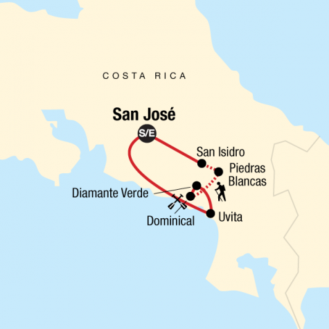 Trek Hidden Costa Rica - Tour Map
