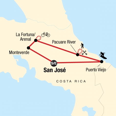 Costa Rica Active Adventure - Tour Map