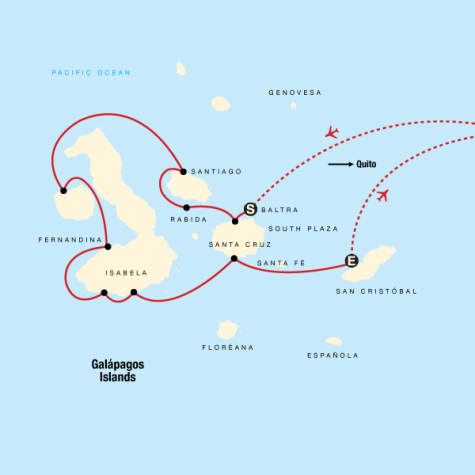 Galápagos — West, Central & East Islands aboard the Estrella del Mar - Tour Map