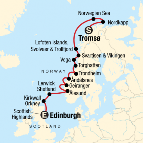 Cruise the Norwegian Fjords & Scottish Islands In Depth – Tromsø to Edinburgh - Tour Map