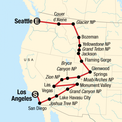 Los Angeles to Seattle Road Trip - Tour Map