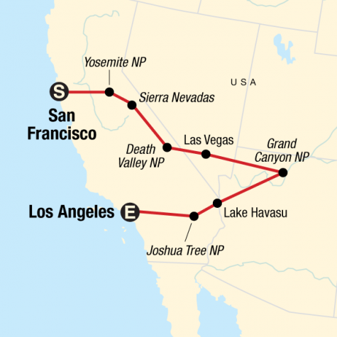 San Francisco to Los Angeles Express - Tour Map