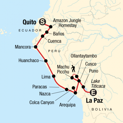 Quito to La Paz Adventure - Tour Map