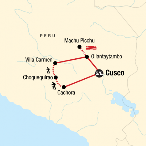 Choquequirao to Machu Picchu Express - Tour Map