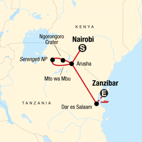 Nairobi to Zanzibar Adventure - Tour Map