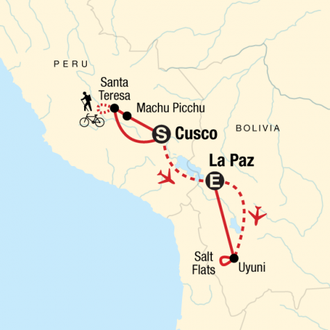 Inca Jungle Trek, Rainbow Mountain & Salt Flats - Tour Map
