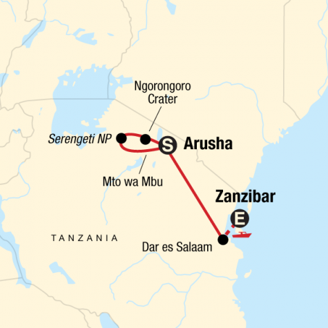 Tanzania & Zanzibar Adventure - Tour Map