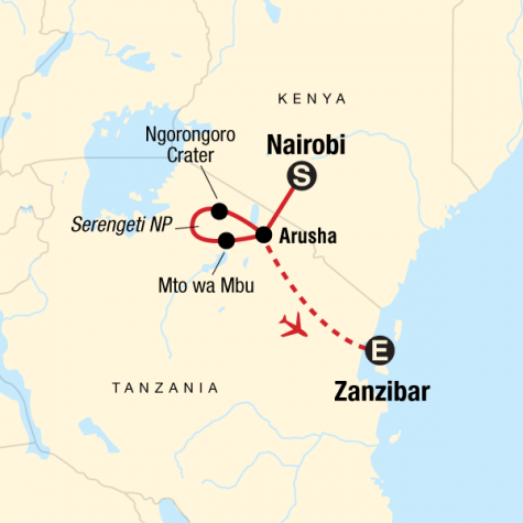 Classic Serengeti & Zanzibar - Tour Map