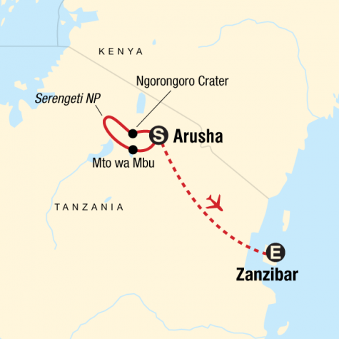 Serengeti Safari & Zanzibar - Tour Map