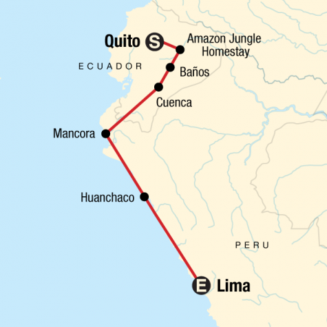 Quito to Lima Adventure - Tour Map