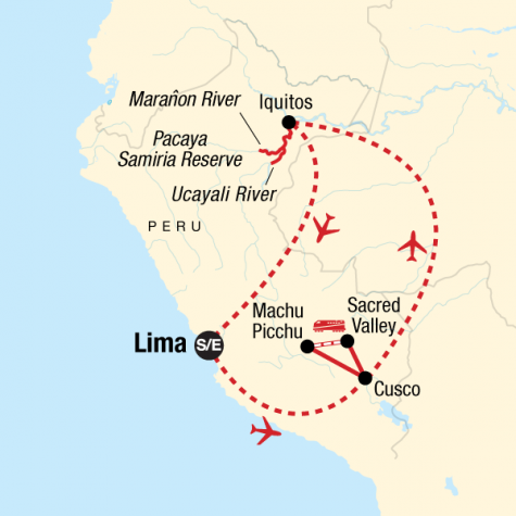 Amazon Riverboat & Machu Picchu Adventure - Tour Map