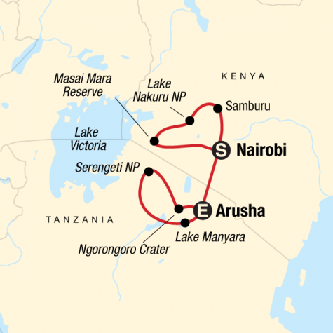 Kenya & Tanzania Camping Safari - Tour Map