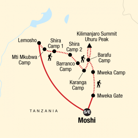 Mt Kilimanjaro Trek - Lemosho Route - Tour Map