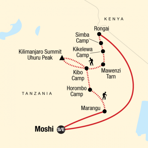 Mt Kilimanjaro Trek - Rongai Route - Tour Map