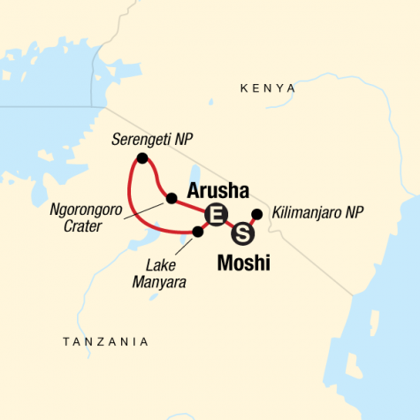 Kilimanjaro – Machame Route & Serengeti Adventure - Tour Map