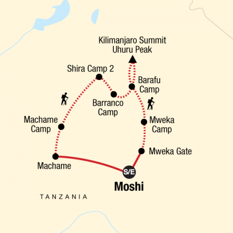 Mt Kilimanjaro Trek - Machame Route (8 Days) - Tour Map