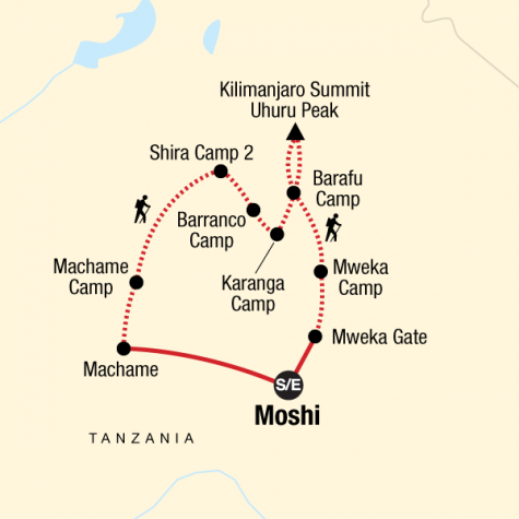 Mt Kilimanjaro Trek - Machame Route (9 Days) - Tour Map