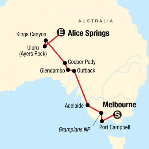 Melbourne to the Red Centre - Tour Map