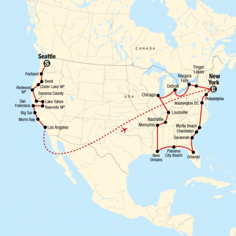 America's Coasts Road Trip – Eastbound - Tour Map