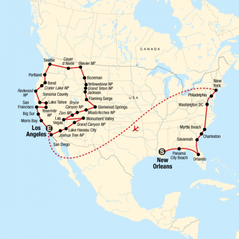 America's Coasts Road Trip – Westbound - Tour Map