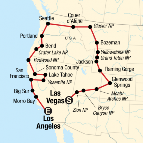 Vegas to Los Angeles Road Trip - Tour Map