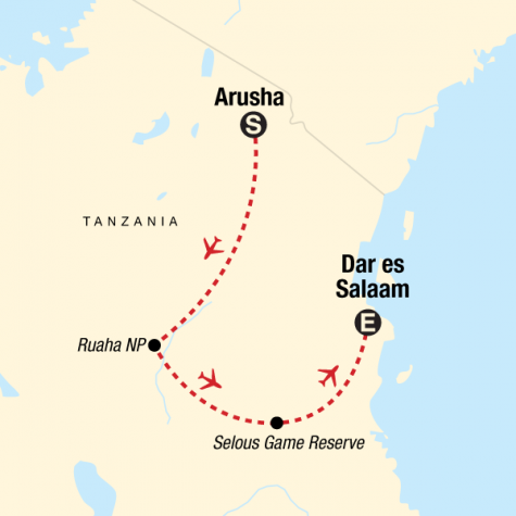 Southern Tanzania Safari - Tour Map