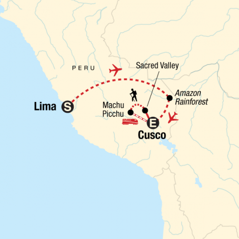 Machu Picchu and the Amazon - Tour Map