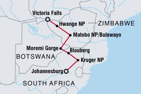 Vic Falls to Kruger - Tour Map