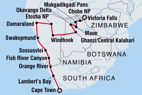 Amazing Southern Africa - Tour Map