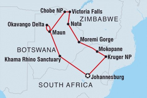 Experience Southern Africa - Tour Map