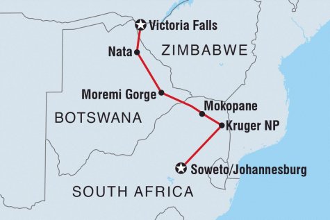 Kruger to Vic Falls - Tour Map