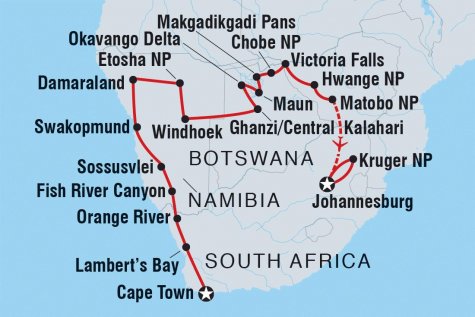 Best of Southern Africa - Tour Map