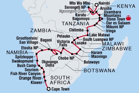 Cape Town to Kenya - Tour Map