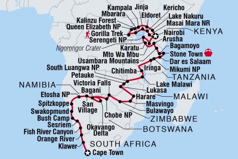 Africa Encompassed Northbound - Tour Map