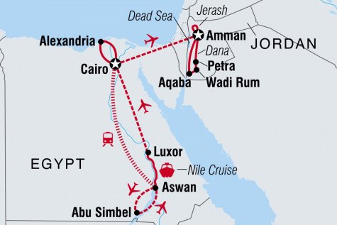 Explore Egypt & Jordan - Tour Map