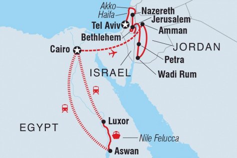 Egypt, Jordan, Israel & the Palestinian Territories - Tour Map