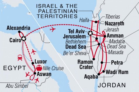 Uncover Egypt, Jordan, Israel and the Palestinian Territories - Tour Map